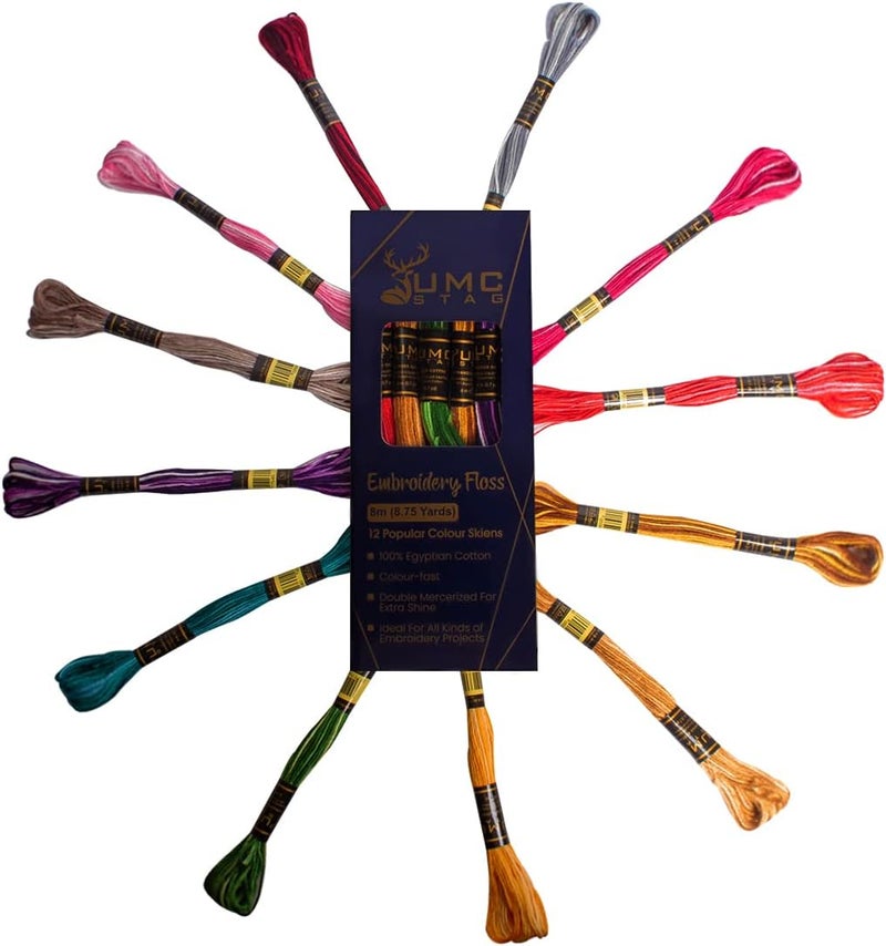 UMC STAG 12 Pieces Variegated Colours Premium Embroidery Thread | 100% Egyptian Cotton Premium Skeins | Cross Stitch Embroidery Floss | Oeko TEX Certified Stranded Cotton | Ideal for Arts & Crafts - Image 2